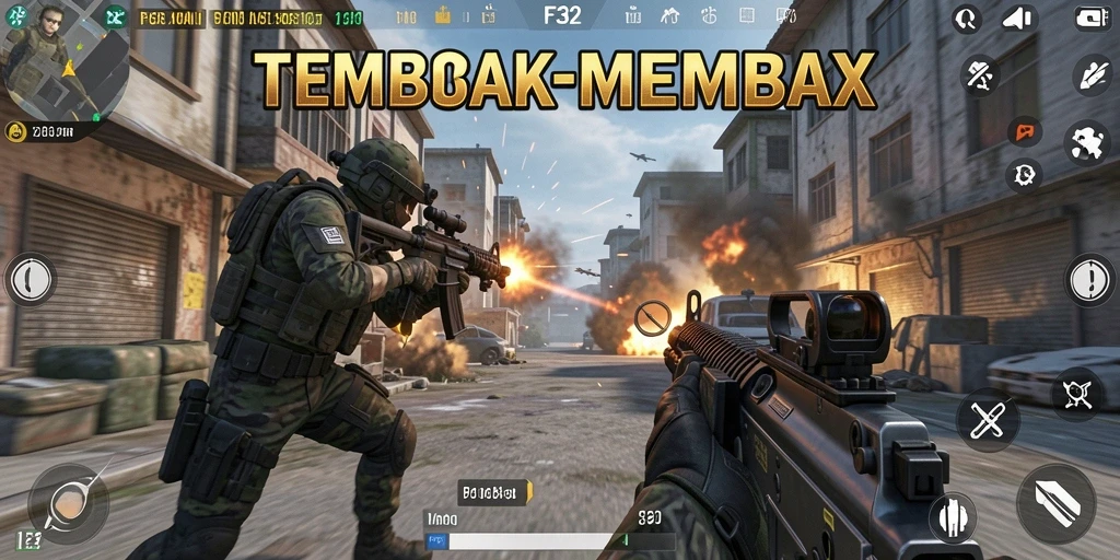Screenshot F32 menampilkan aksi tembak-menembak epik dalam gameplay TPS.