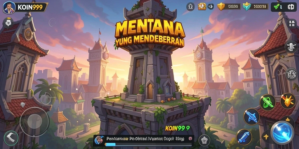 Tangkapan layar gameplay KOIN99 menampilkan aksi menara menghadapi gelombang musuh.