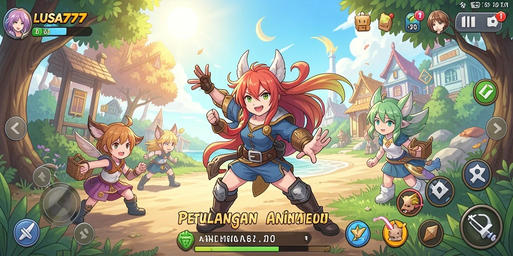 Screenshot gameplay LUSA777 menampilkan pertarungan seru di dunia anime.