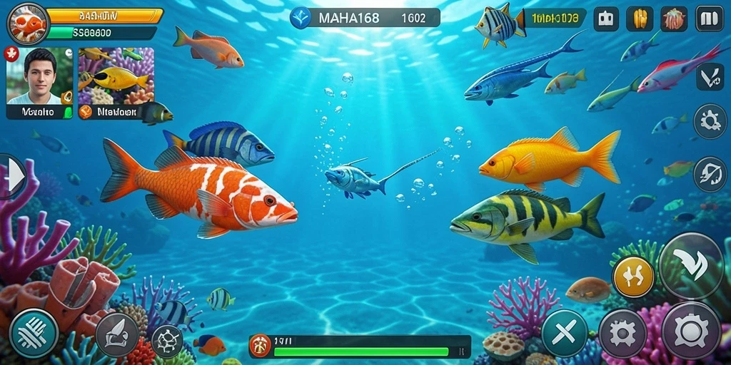 Tampilan gameplay seru dari MAHA168 pada saat menembak ikan.